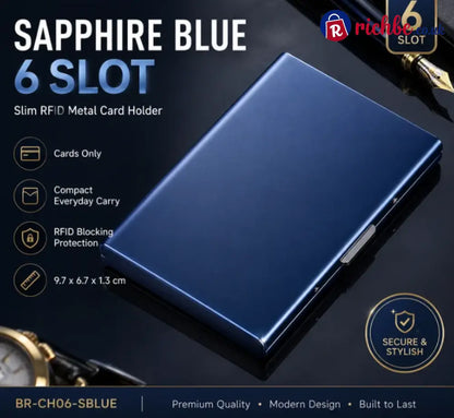 ⚡RFID Blocking Metal Card Holder - Sapphire Blue / 6 Slot