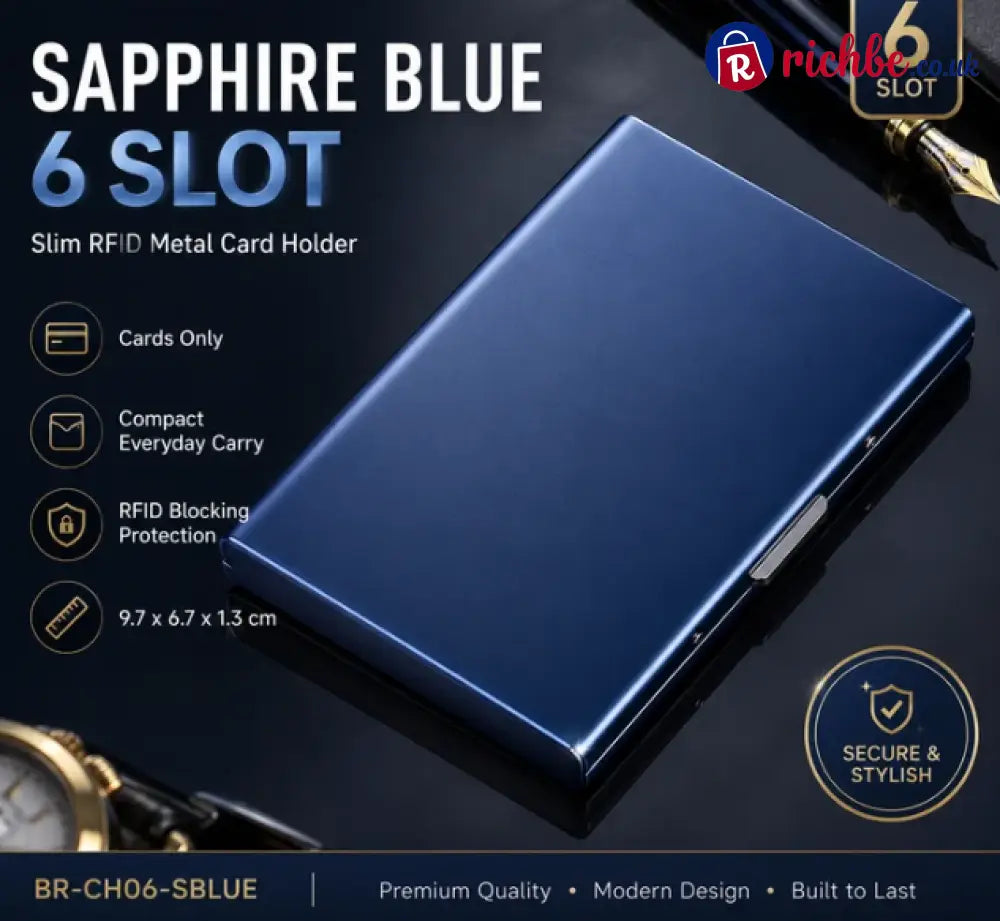 RFID Blocking Metal Card Holder - Sapphire Blue / 6 Slot