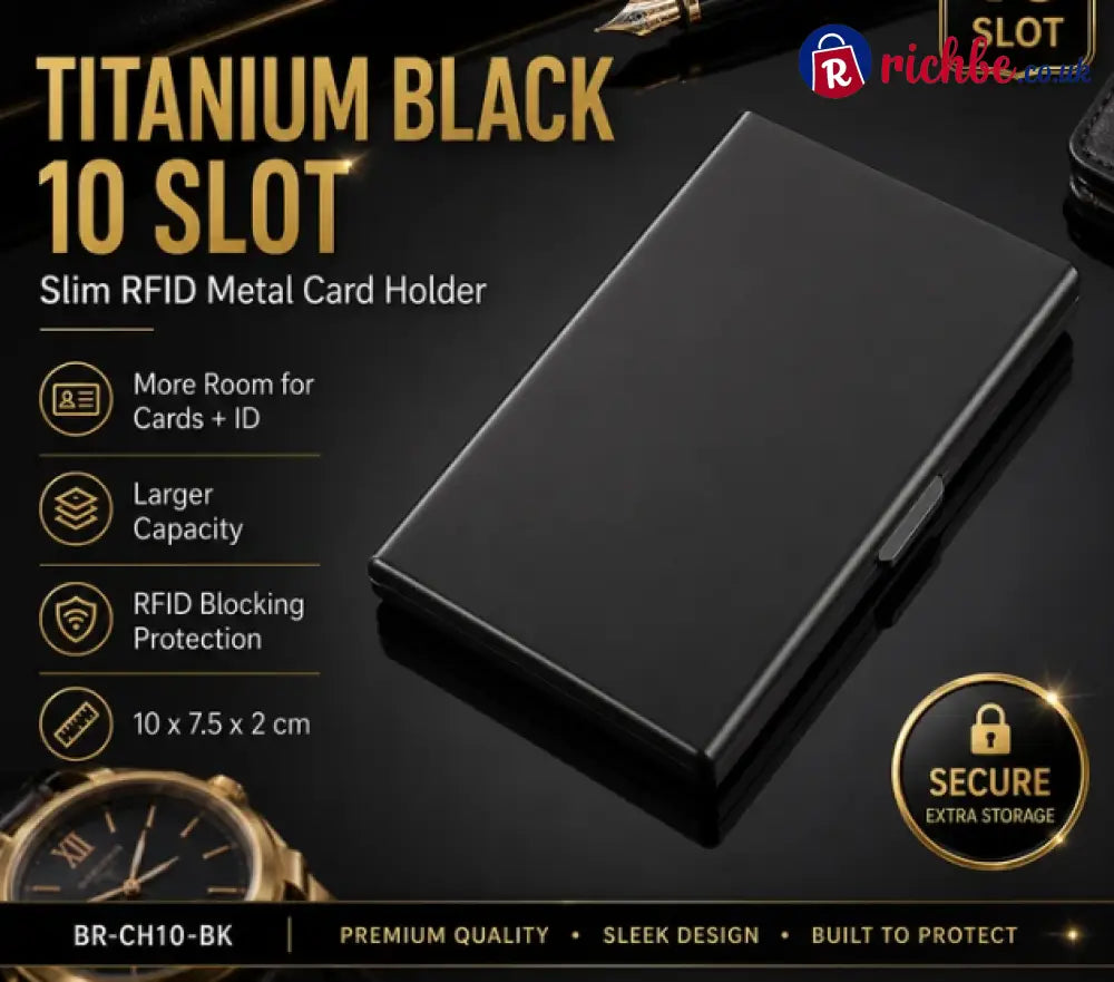 RFID Blocking Metal Card Holder - Titanium Black / 10 Slot