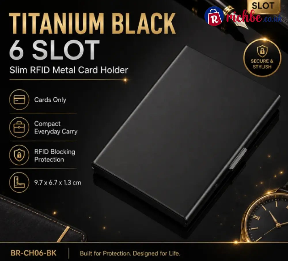 RFID Blocking Metal Card Holder - Titanium Black / 6 Slot