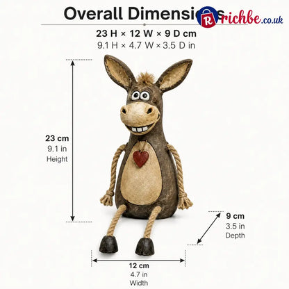 Rustic figurine of a donkey on a plank with rope legs hanging down