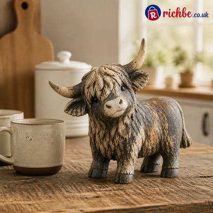 🐮 Rustic Highland Cow Figurine – 🌾Charming Farmhouse Tabletop Decor