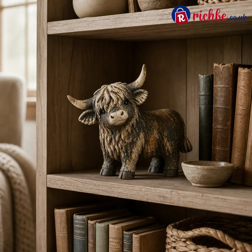 🐮 Rustic Highland Cow Figurine – 🌾Charming Farmhouse Tabletop Decor