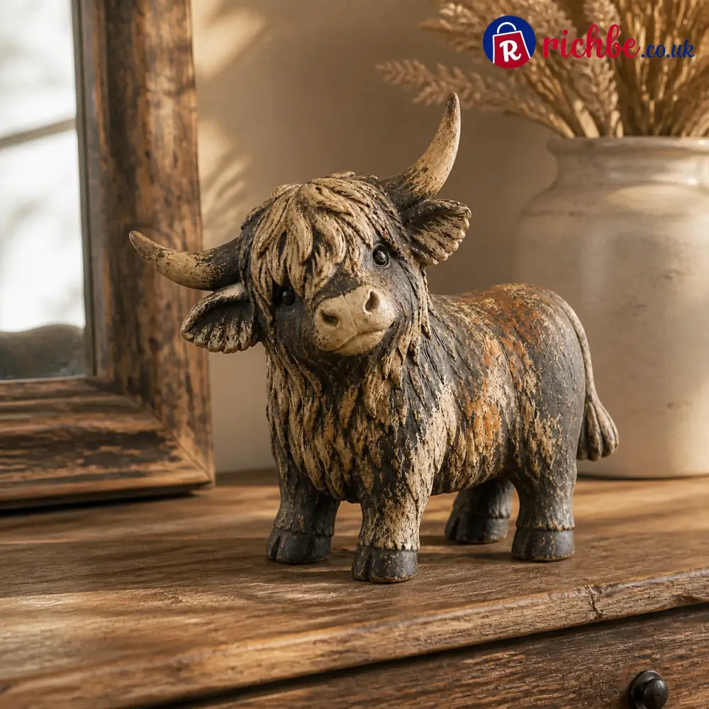 🐮 Rustic Highland Cow Figurine – 🌾Charming Farmhouse Tabletop Decor