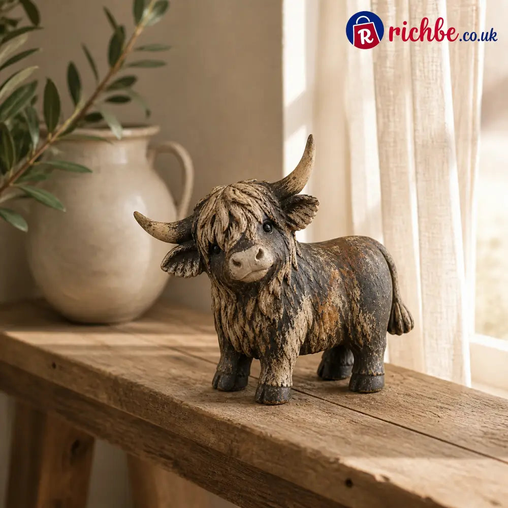 🐮 Rustic Highland Cow Figurine – 🌾Charming Farmhouse Tabletop Decor