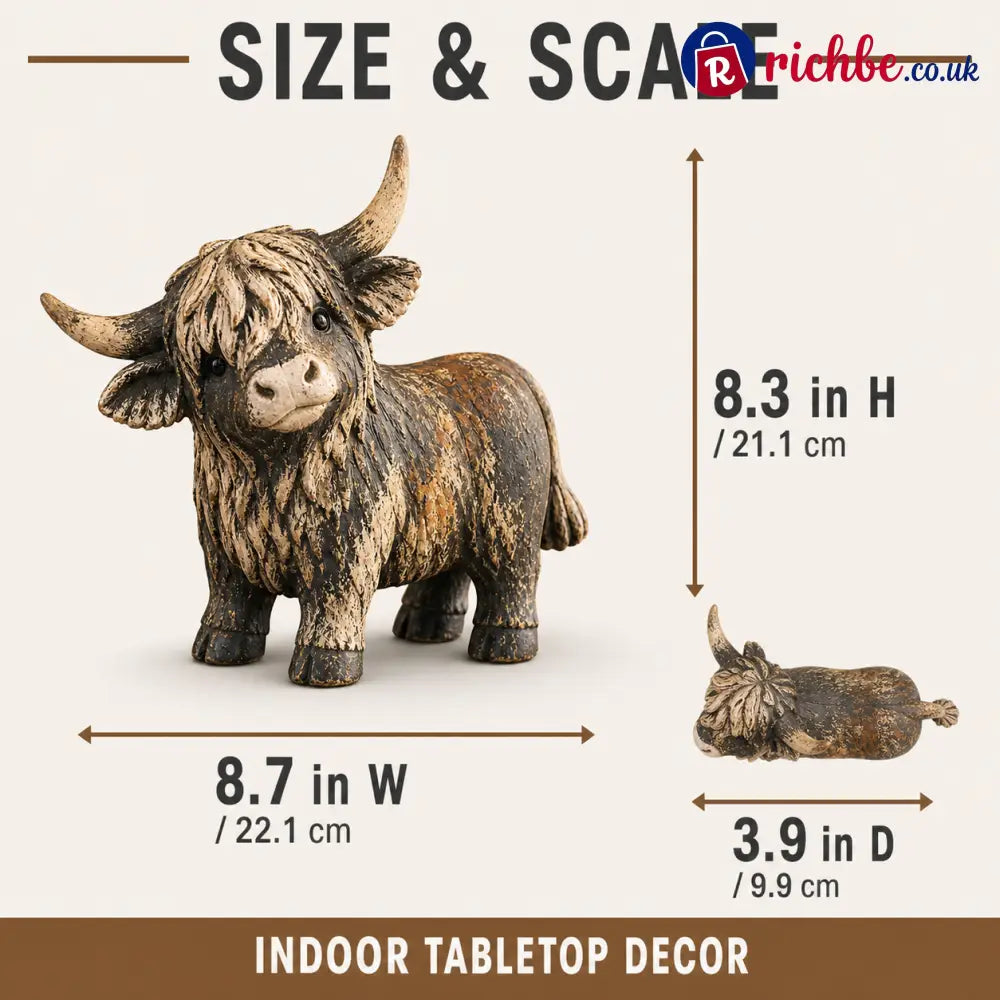 🐮 Rustic Highland Cow Figurine – 🌾Charming Farmhouse Tabletop Decor