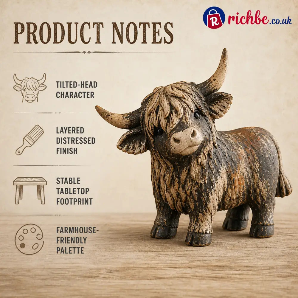 🐮 Rustic Highland Cow Figurine – 🌾Charming Farmhouse Tabletop Decor
