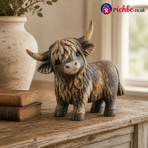 🐮 Rustic Highland Cow Figurine – 🌾Charming Farmhouse Tabletop Decor
