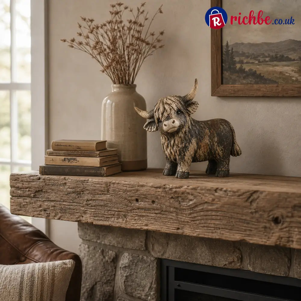 🐮 Rustic Highland Cow Figurine – 🌾Charming Farmhouse Tabletop Decor