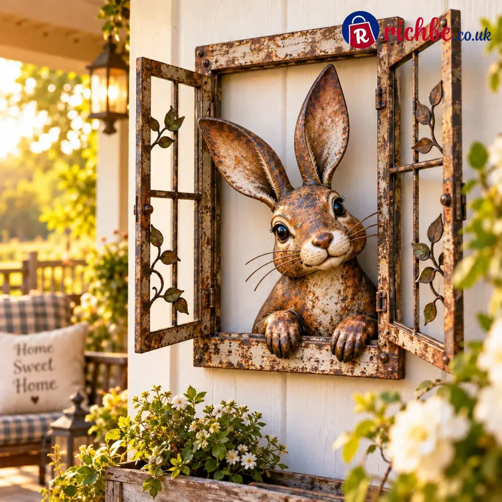 🪟 Rustic Peek-a-boo Animal Window - Handcrafted Iron Wall Art That Brings A Little Woodland Charm Home 🌿 - 🐰 Bunny