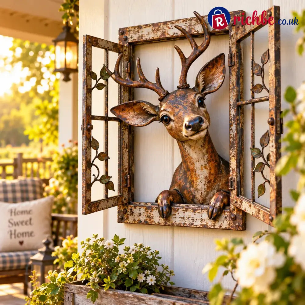 🪟 Rustic Peek-a-boo Animal Window - Handcrafted Iron Wall Art That Brings A Little Woodland Charm Home 🌿 - 🦌 Deer
