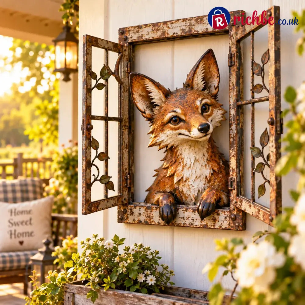 🪟 Rustic Peek-a-boo Animal Window - Handcrafted Iron Wall Art That Brings A Little Woodland Charm Home 🌿 - 🦊 Fox