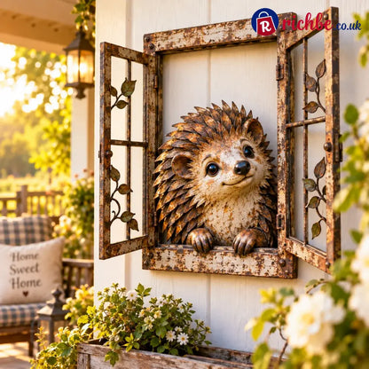 🪟 Rustic Peek-a-boo Animal Window - Handcrafted Iron Wall Art That Brings A Little Woodland Charm Home 🌿 - 🦔 Hedgehog