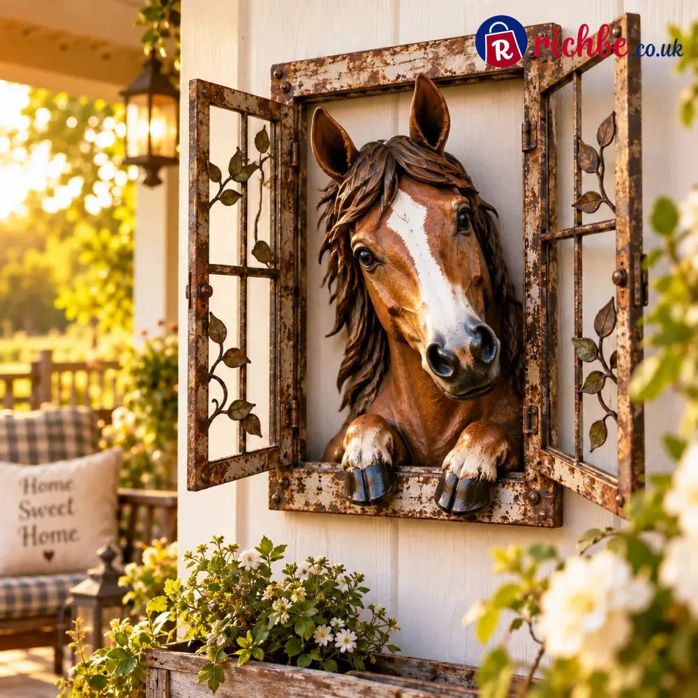 🪟 Rustic Peek-a-boo Animal Window - Handcrafted Iron Wall Art That Brings A Little Woodland Charm Home 🌿 - 🐴 Horse