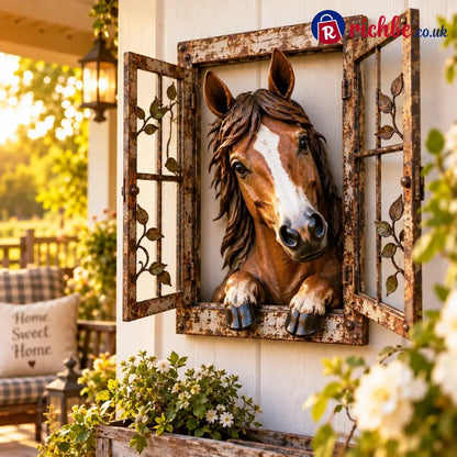 🪟 Rustic Peek-a-boo Animal Window - Handcrafted Iron Wall Art That Brings A Little Woodland Charm Home 🌿 - 🐴 Horse