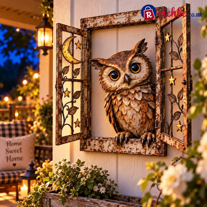 🪟 Rustic Peek-a-boo Animal Window - Handcrafted Iron Wall Art That Brings A Little Woodland Charm Home 🌿 - 🦉 Owl