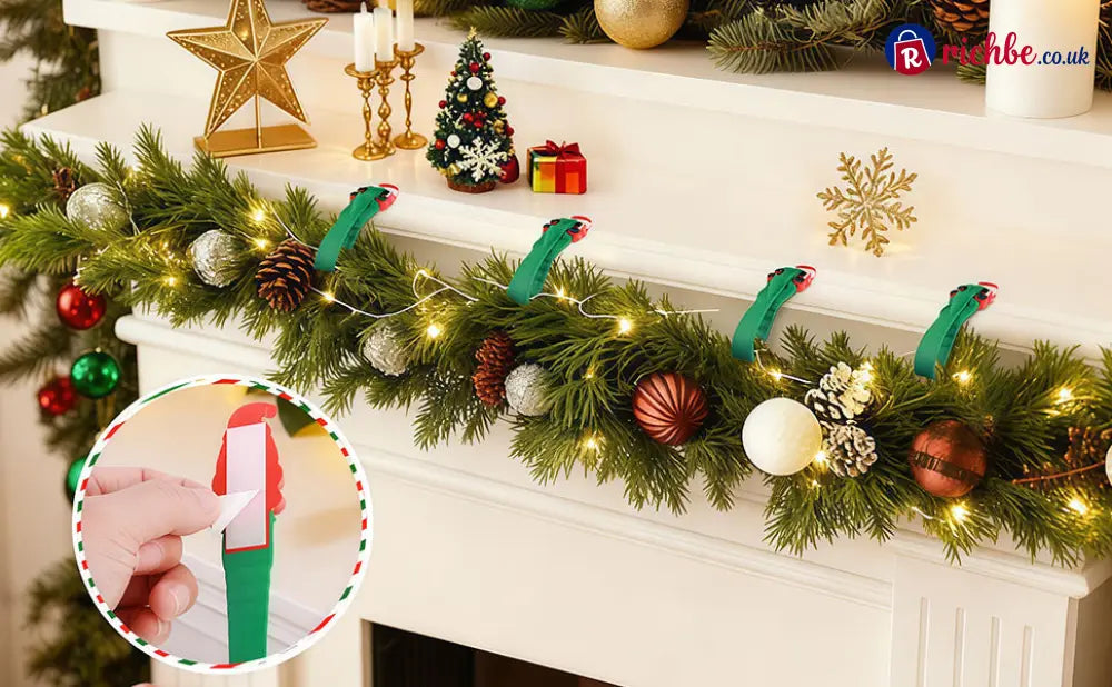 🎄🎅 Santa Claus Adhesive Hooks (12-Pack), no drills no nails just peel stick and hang - Houseware & Kitchen