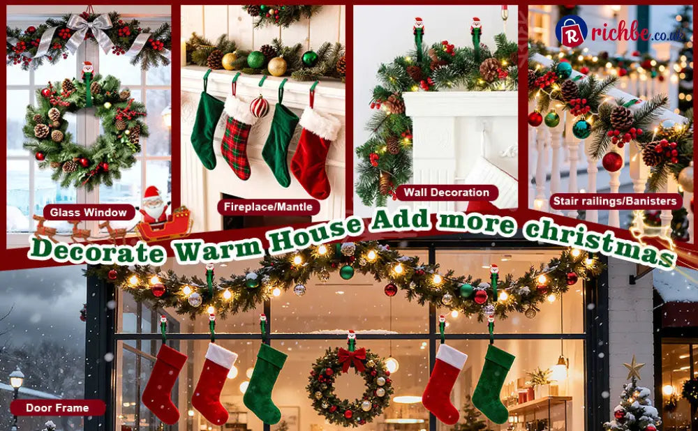 🎄🎅 Santa Claus Adhesive Hooks (12-Pack), no drills no nails just peel stick and hang - Houseware & Kitchen