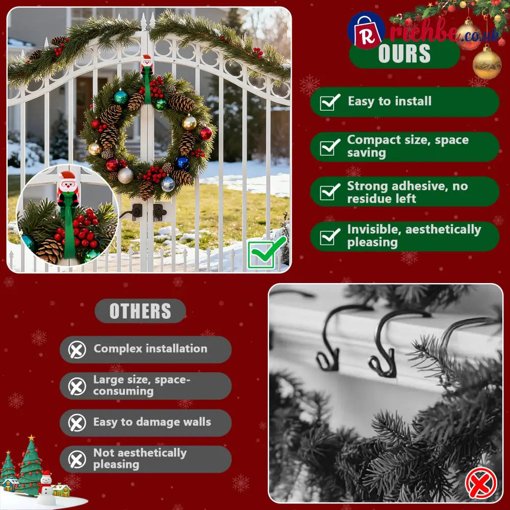 🎄🎅 Santa Claus Adhesive Hooks (12-Pack), no drills no nails just peel stick and hang - Houseware & Kitchen