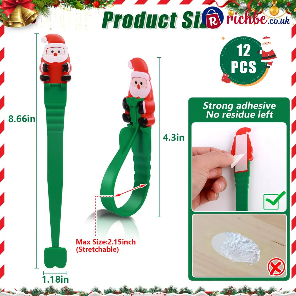 🎄🎅 Santa Claus Adhesive Hooks (12-Pack), no drills no nails just peel stick and hang - Houseware & Kitchen