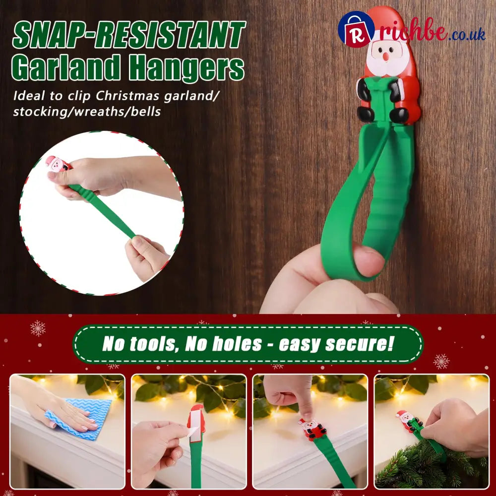 🎄🎅 Santa Claus Adhesive Hooks (12-Pack), no drills no nails just peel stick and hang - Houseware & Kitchen