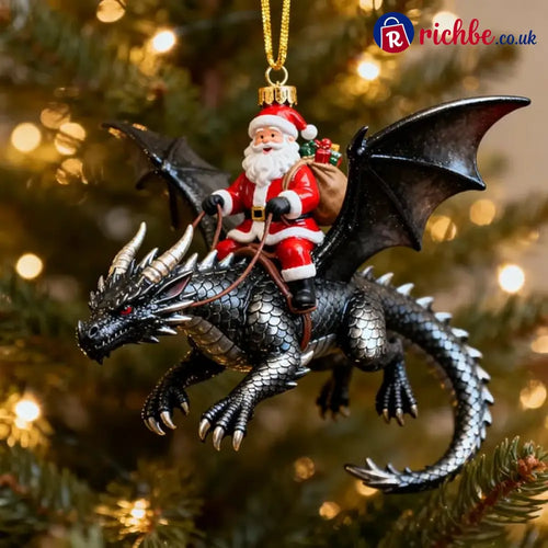 🐲🦖Santa Claus Riding a Dragon Ornament - Black