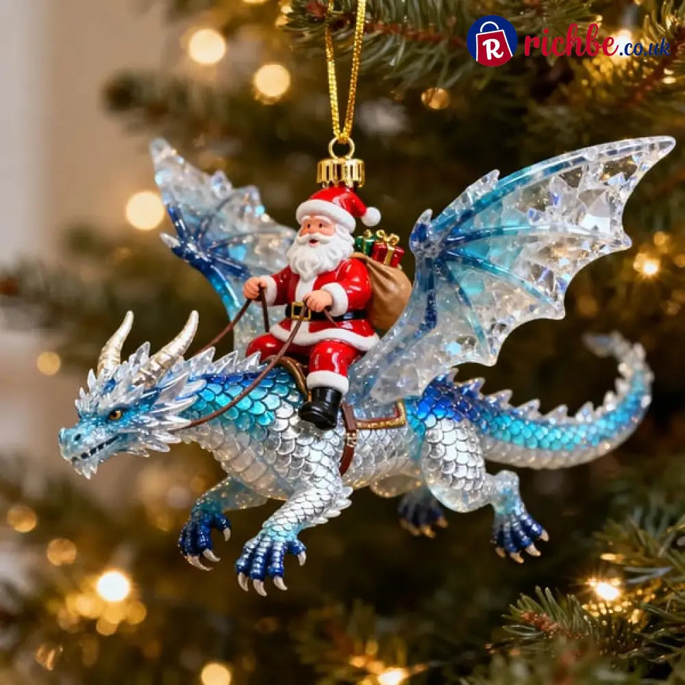 🐲🦖Santa Claus Riding a Dragon Ornament - Blue