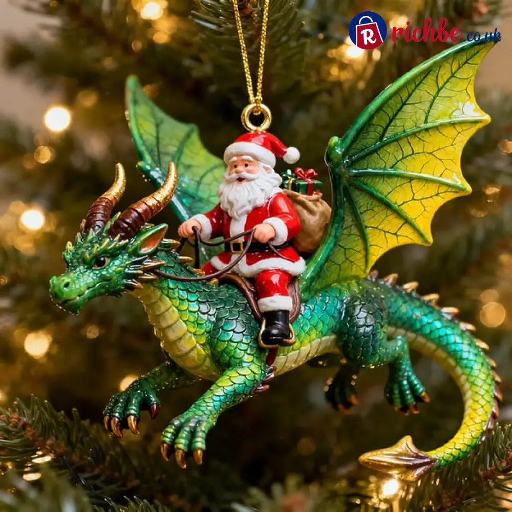 🐲🦖Santa Claus Riding a Dragon Ornament - Green