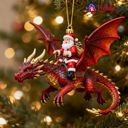 🐲🦖Santa Claus Riding a Dragon Ornament - Red
