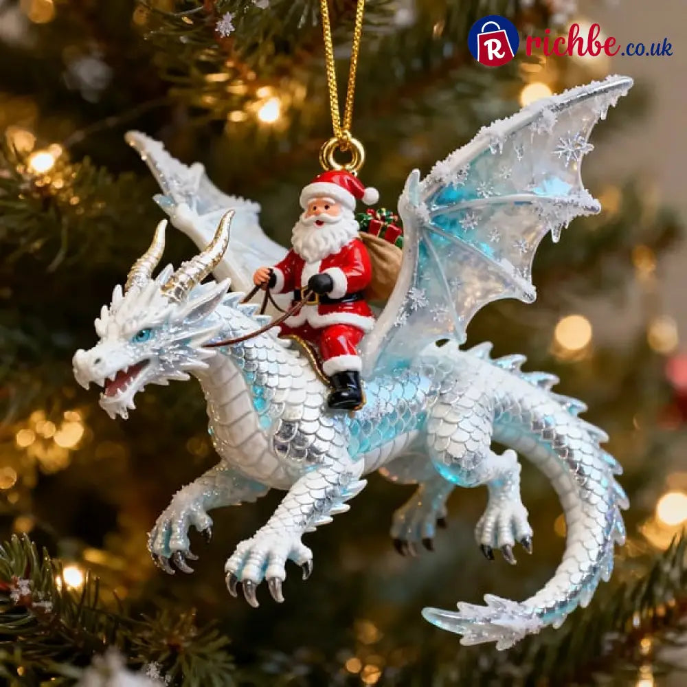 🐲🦖Santa Claus Riding a Dragon Ornament - White