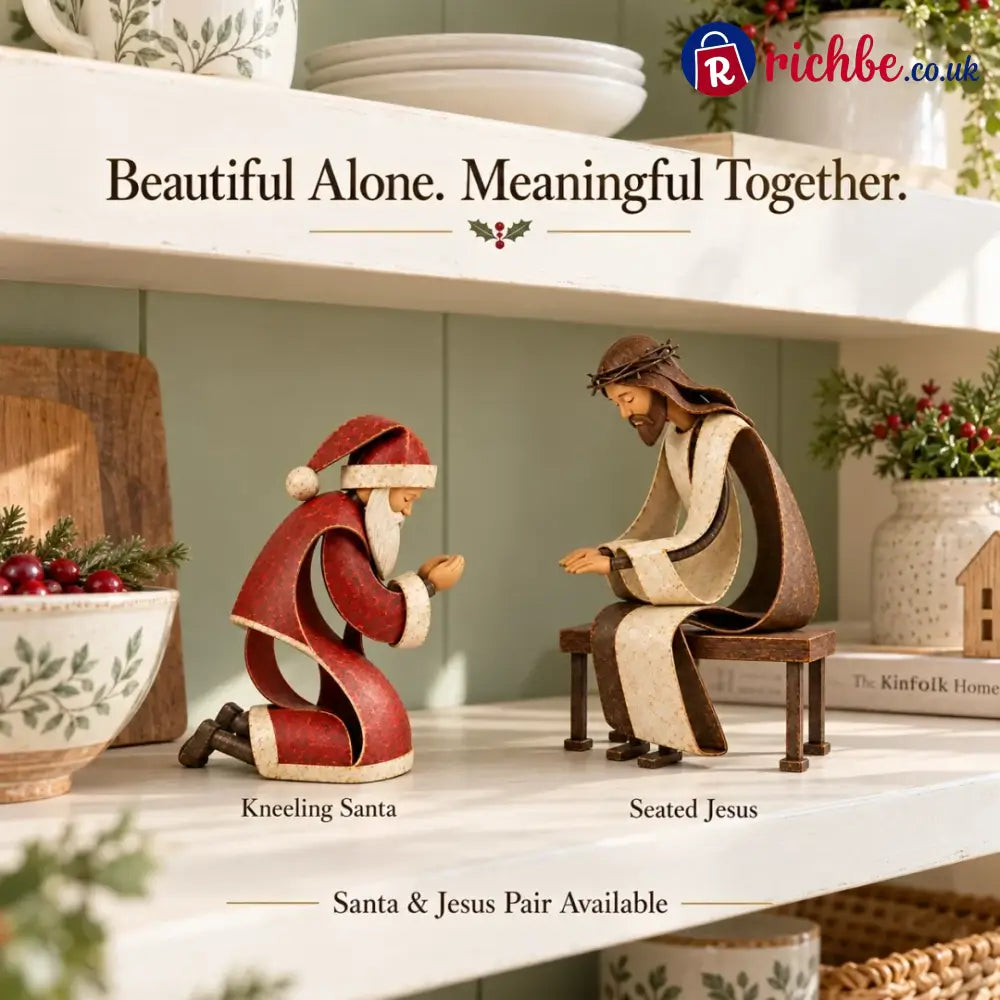 Santa Kneeling Before Jesus Christmas Figurines