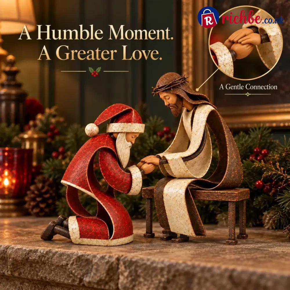 Santa Kneeling Before Jesus Christmas Figurines