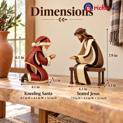 Santa Kneeling Before Jesus Christmas Figurines