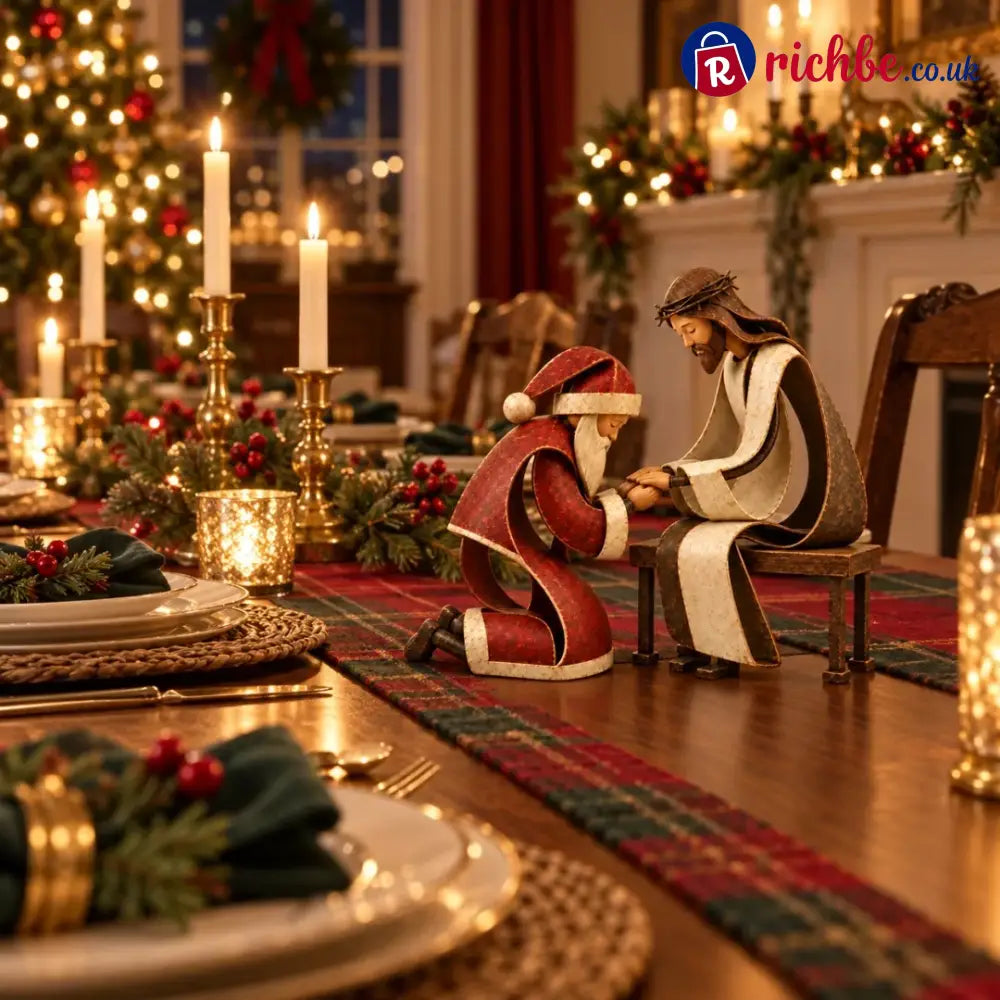 Santa Kneeling Before Jesus Christmas Figurines