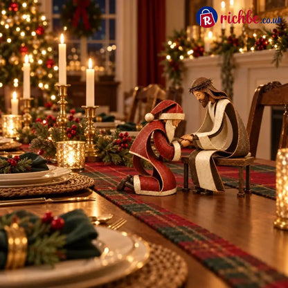 Santa Kneeling Before Jesus Christmas Figurines