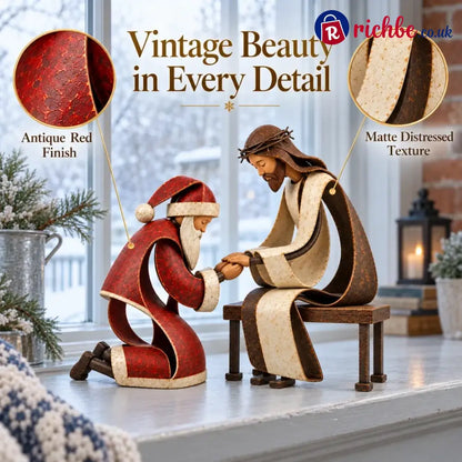Santa Kneeling Before Jesus Christmas Figurines