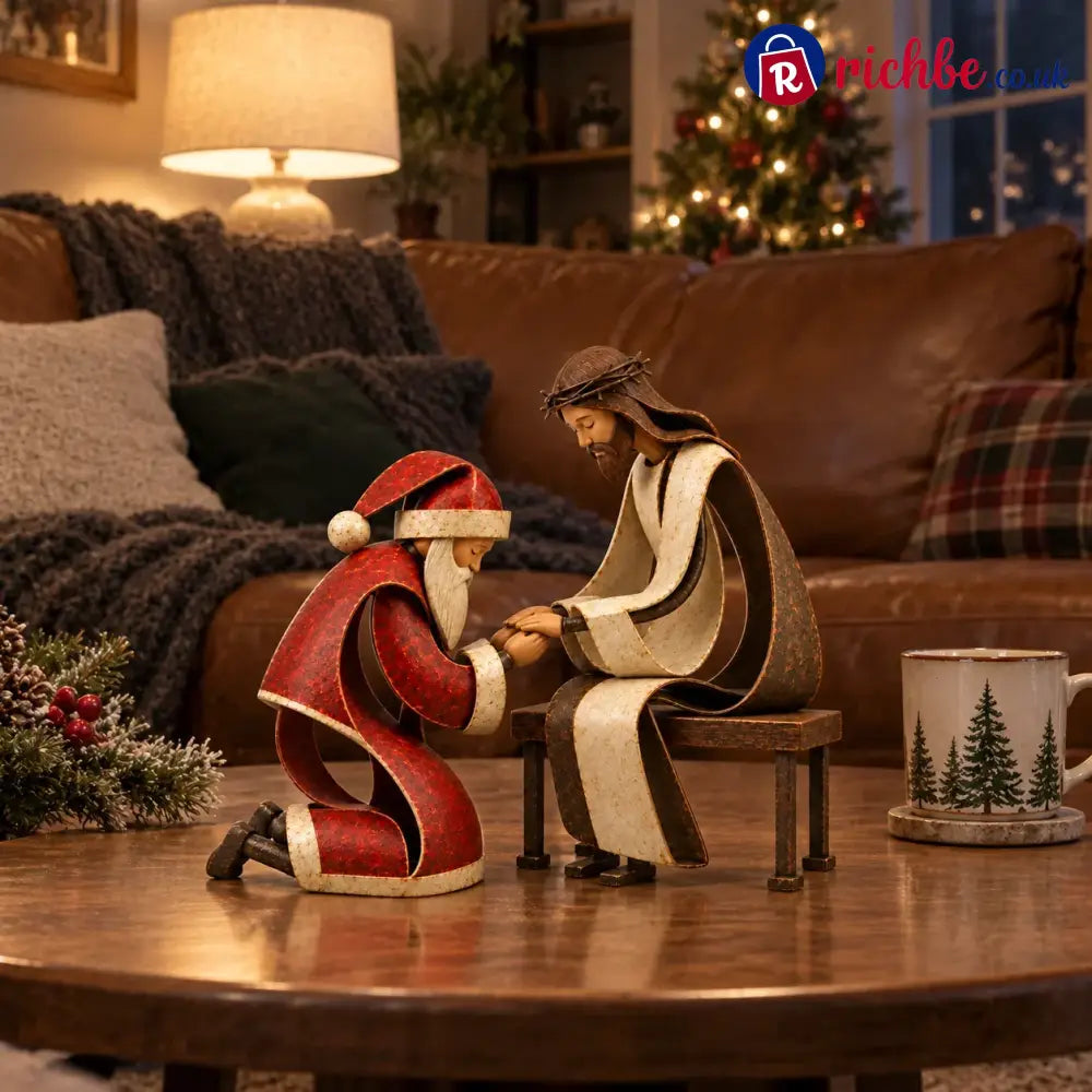 Santa Kneeling Before Jesus Christmas Figurines - Santa & Jesus Pair