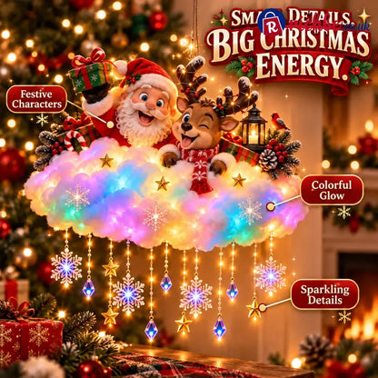 ✨ Santa & Reindeer Light-Up Christmas Cloud – A Holiday Story for Your Wall - Santa & Reindeer