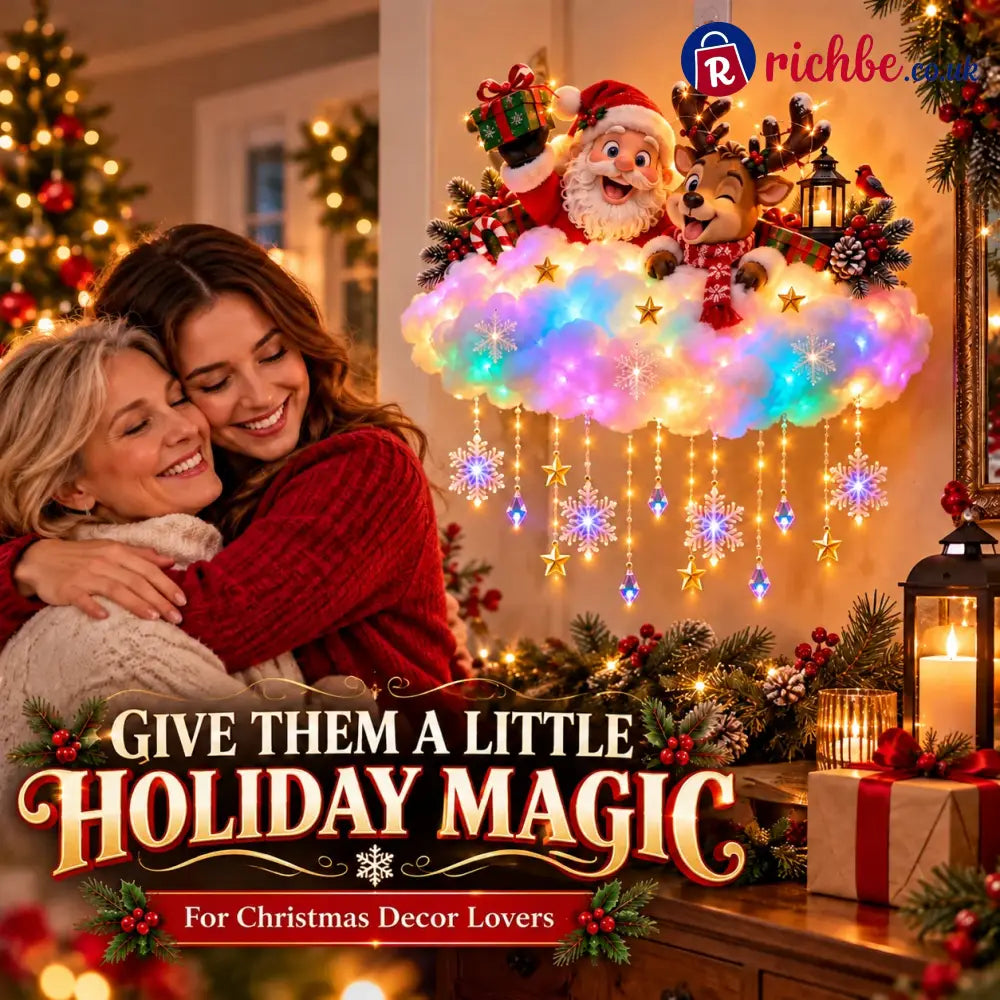 ✨ Santa & Reindeer Light-Up Christmas Cloud – A Holiday Story for Your Wall