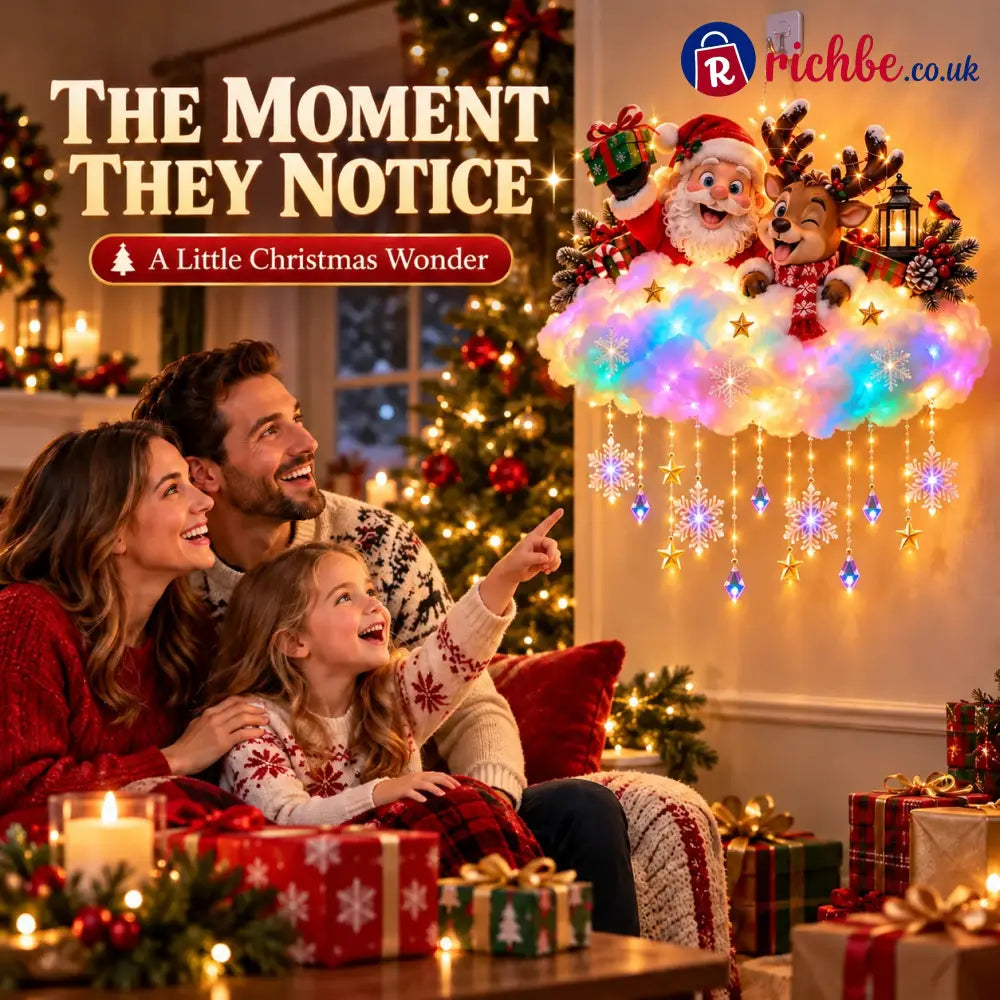 ✨ Santa & Reindeer Light-Up Christmas Cloud – A Holiday Story for Your Wall