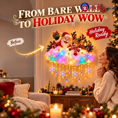 ✨ Santa & Reindeer Light-Up Christmas Cloud – A Holiday Story for Your Wall