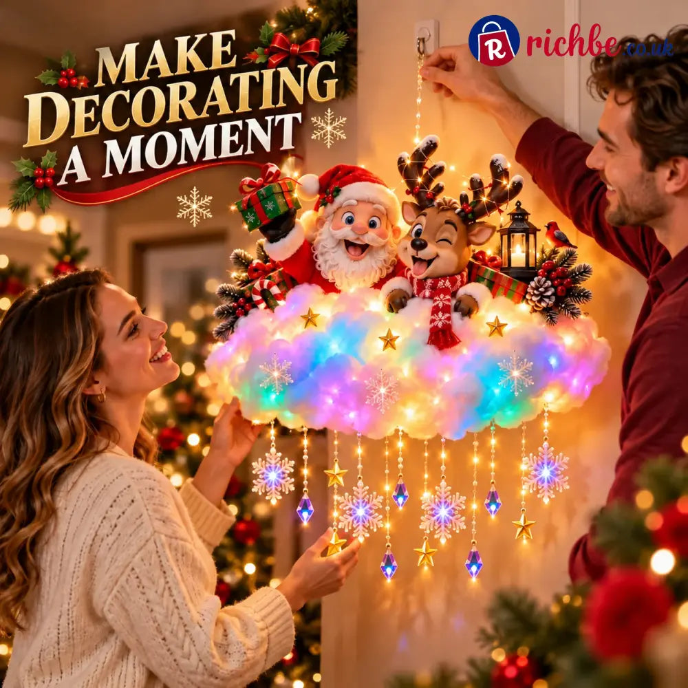 ✨ Santa & Reindeer Light-Up Christmas Cloud – A Holiday Story for Your Wall