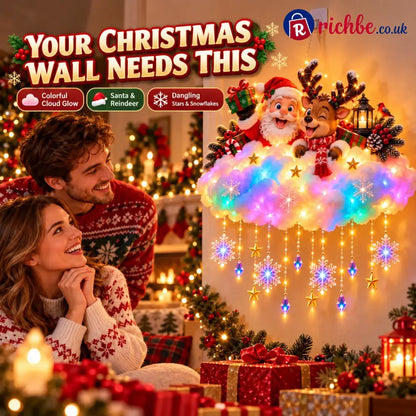 ✨ Santa & Reindeer Light-Up Christmas Cloud – A Holiday Story for Your Wall