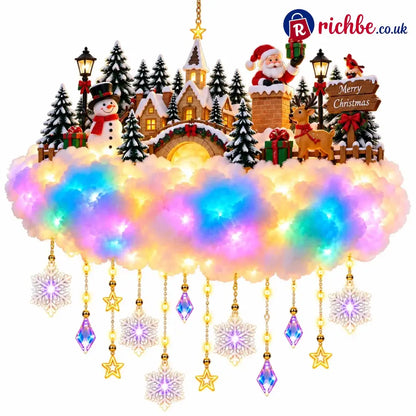 ✨ Santa & Reindeer Light-Up Christmas Cloud – A Holiday Story for Your Wall
