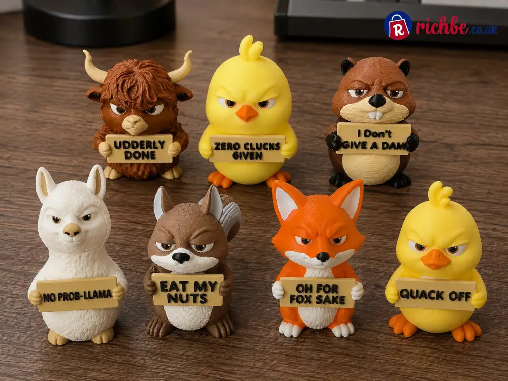 Sassy Animal Desk Buddy Set – 7PCS Funny Mood Figurines with Attitude Signs - Set of Seven (Save $30&Free shipping)