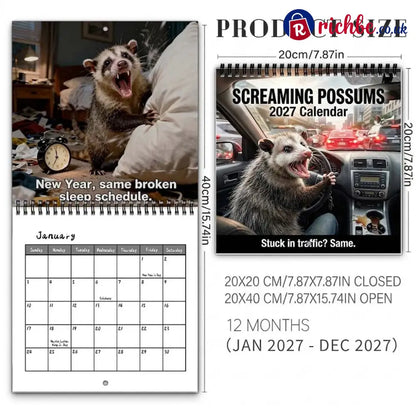 🐾Screaming Possums 2027 Wall Calendar – 12-Month Funny Relatable Calendar - 2027 CALENDAR