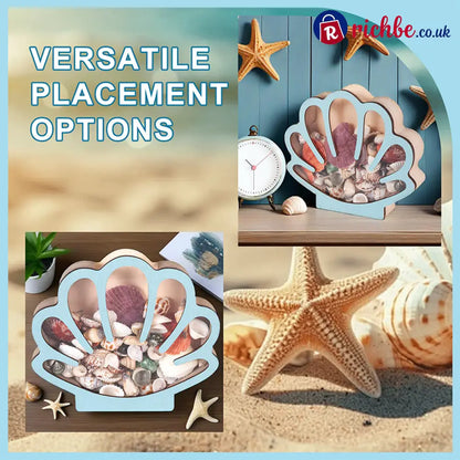 🦪 Seashell Display Case with Acrylic Panel 🌊 - Beige & Blue 🔥 - Hot sale