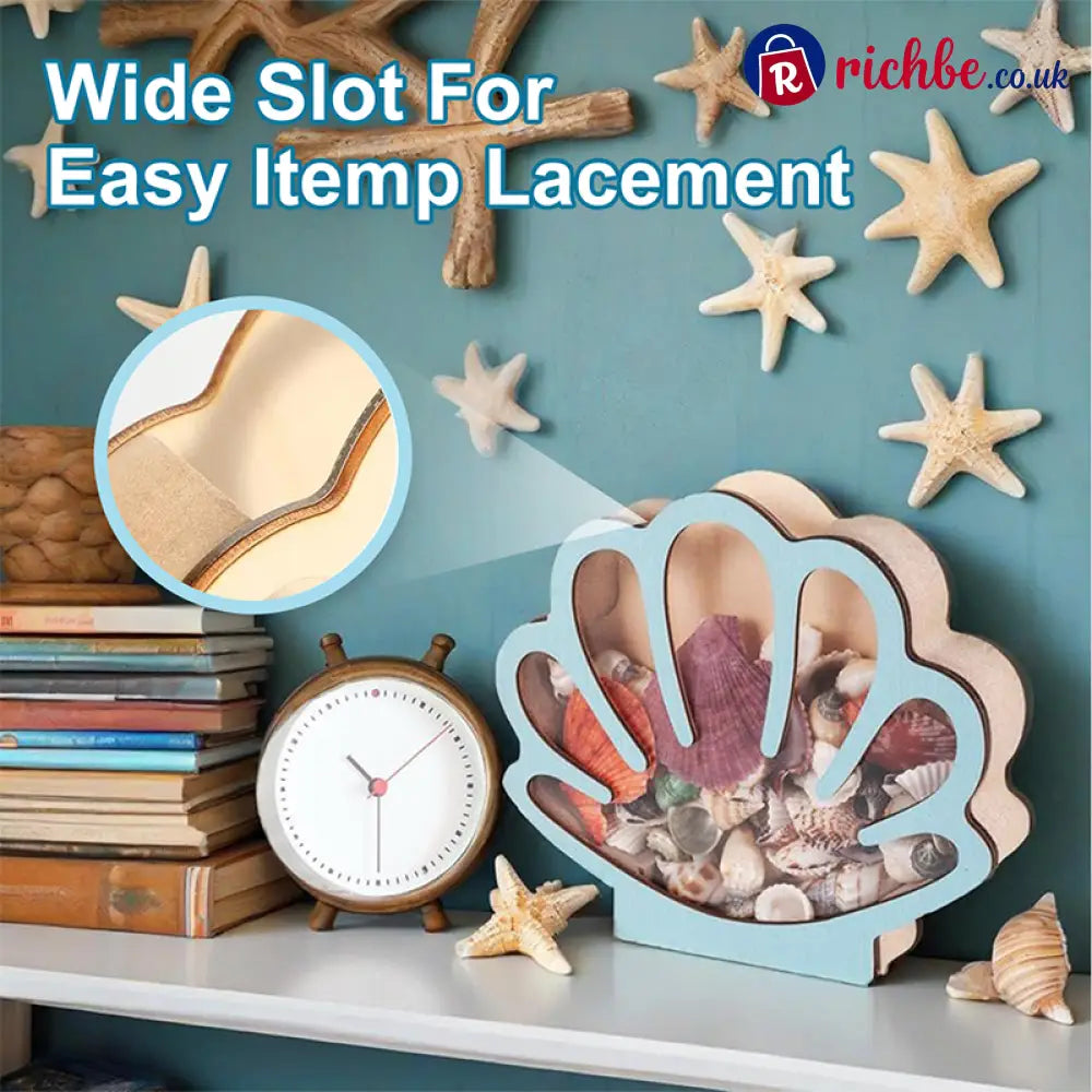 🦪 Seashell Display Case with Acrylic Panel 🌊 - Blue - Hot sale