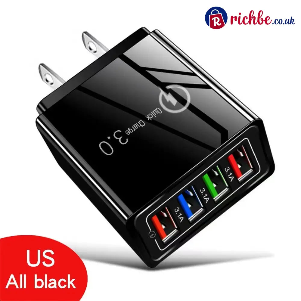 ⚡️Secret to Faster Phone Performance⚡️Four-Port Travel Charger for Extended Phone Battery Life - US / 1 PC