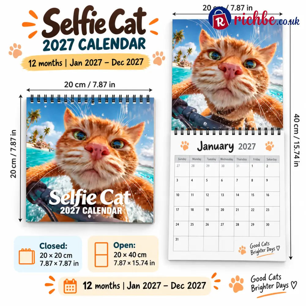 😼Selfie Cat 2027 Wall Calendar – 12 Months of Hilarious Cat Close-Ups - 2027 CALENDAR